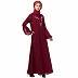 Embroidery abaya with balloon sleeves- Maroon